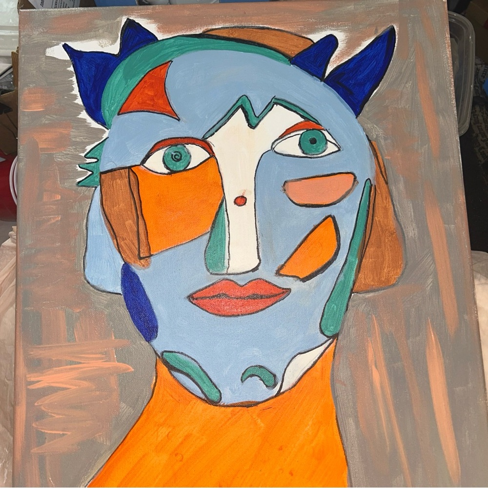 Vibrant Abstract Portrait with Blue and Orange Accents